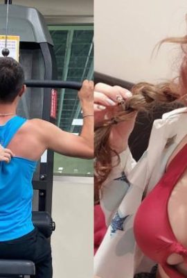 Bimbingan pribadi dari pelatih gadis berdada “JoJo Jiajia” di gym (11P)