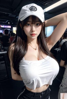 Gadis berpayudara besar memakai topi baseball 1