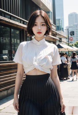 Rok hitam dan putih lipit