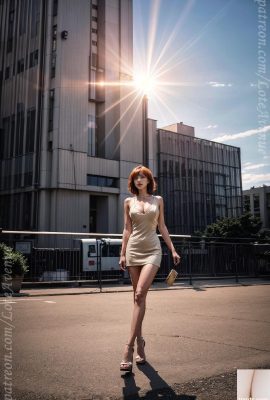 Rambut oranye dan gaun beludru